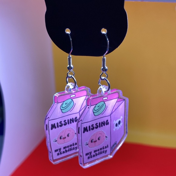 Boho Acrylic Pink Juice Box Dangle Earrings - Picture 2 of 6